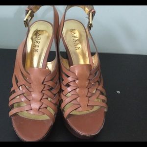Lauren Ralph Laurel Leather Basket Weave Heels